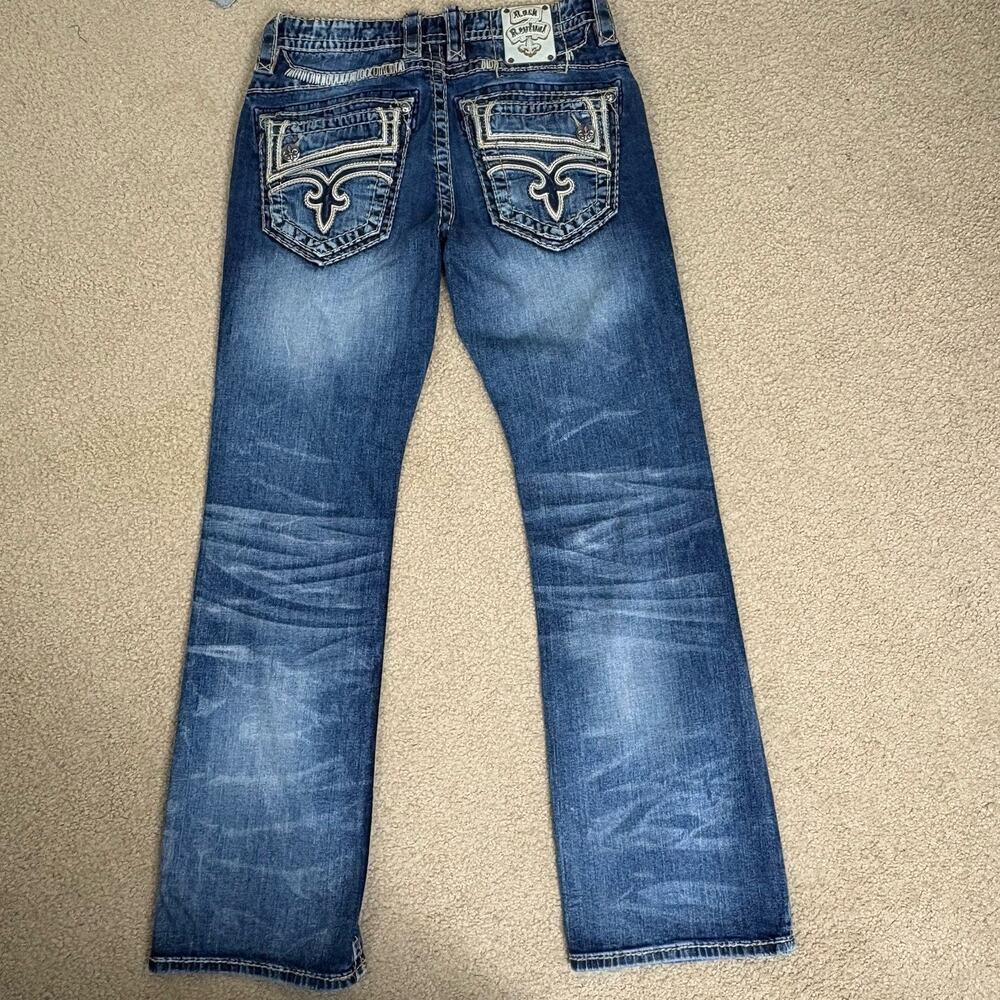 Rock Revival Men’s Dark Wash Blue Denim Studded Logo ZED Bootcut 33X32